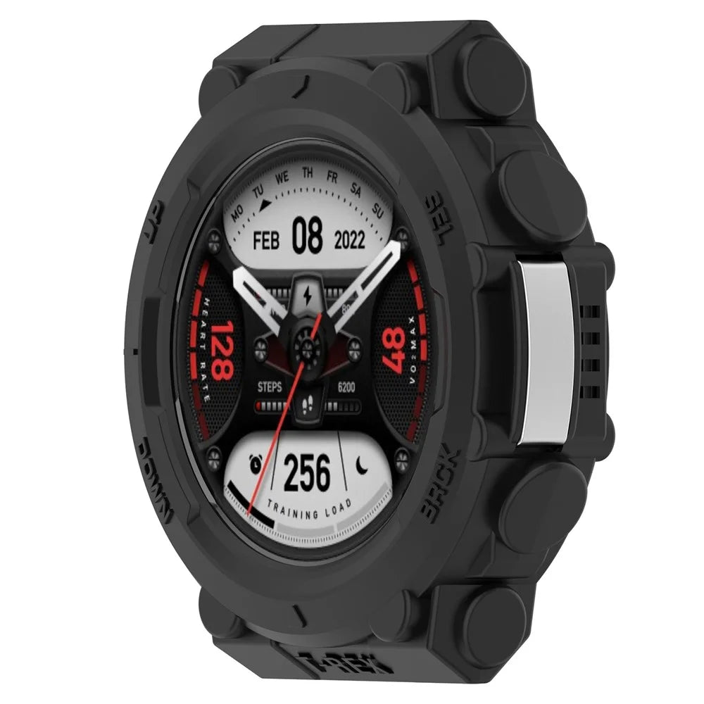 For Huami Amazfit T-Rex 2 Soft Flexible Rugged TPU Raised Bezel Frame Half Protective Watch Cover - Black - 2