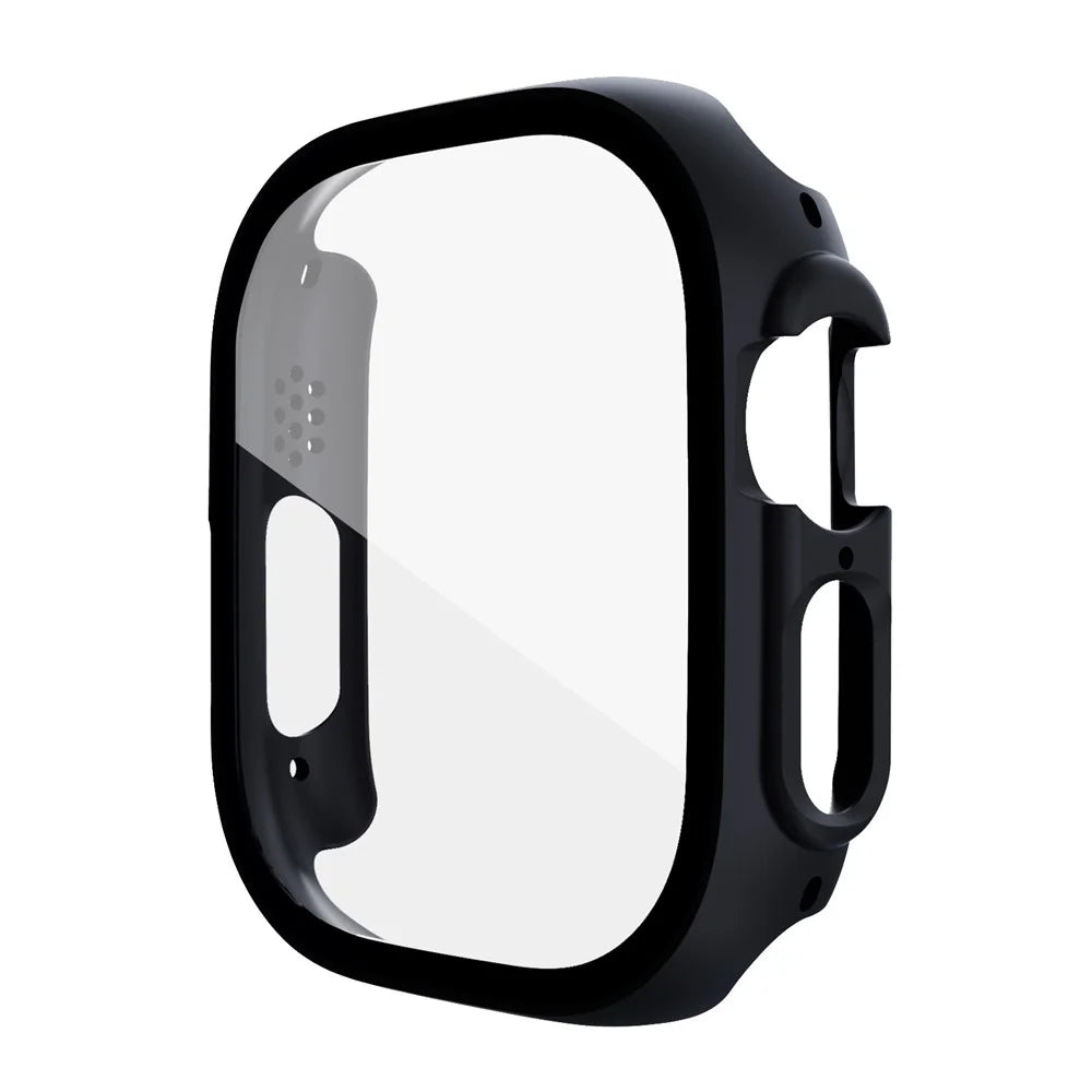 For Apple Watch Ultra 3 / Ultra 2 / Ultra 49mm Hard PC Case with Tempered Glass Screen Protector Overall Scratch-Proof Protective Cover - Black - 1