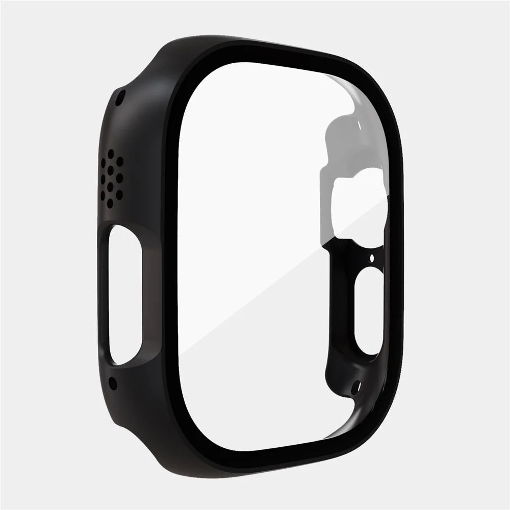 For Apple Watch Ultra 3 / Ultra 2 / Ultra 49mm Hard PC Case with Tempered Glass Screen Protector Overall Scratch-Proof Protective Cover - Black - 2