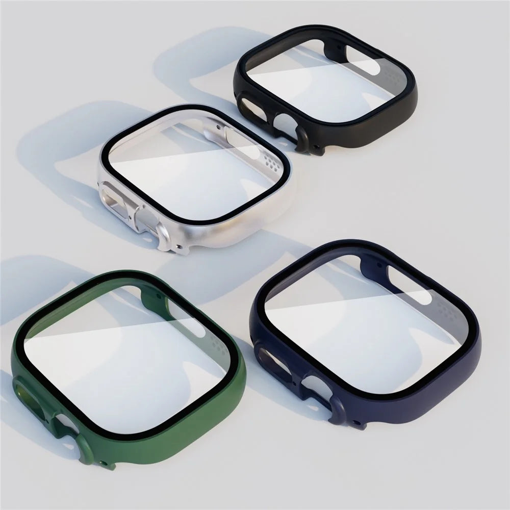 For Apple Watch Ultra 3 / Ultra 2 / Ultra 49mm Hard PC Case with Tempered Glass Screen Protector Overall Scratch-Proof Protective Cover - Black - 6