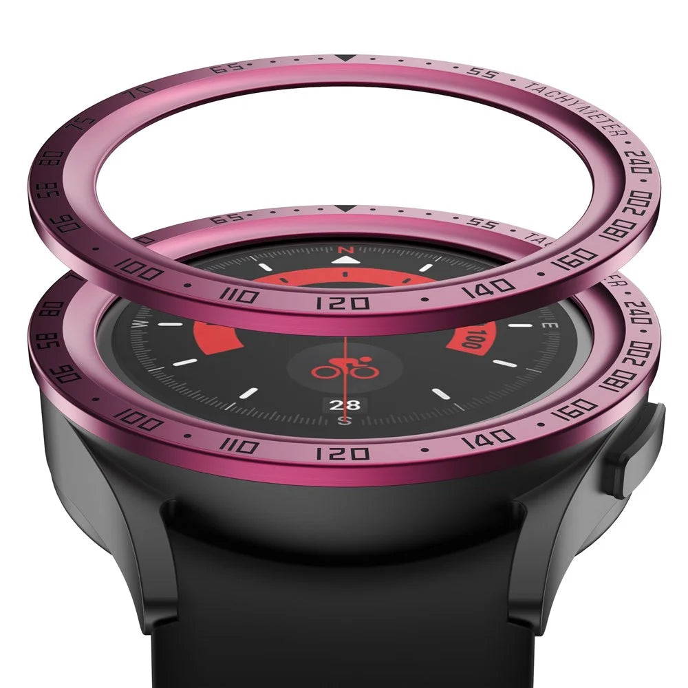 Watch Bezel for Samsung Galaxy Watch 5 Pro 45mm Metal Protective Frame Ring Cover Watch Replacement Accessories (Type E) - Wine Red Ring Black Letters - 2