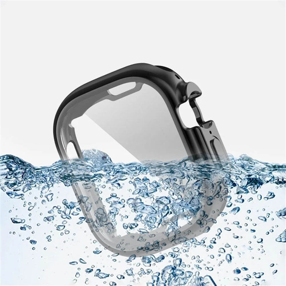 For Apple Watch Ultra 3 / Ultra 2 / Ultra 49mm Soft Transparent TPU All-Around Protective Case Electroplating Metal Color Frame Cover - Black - 2