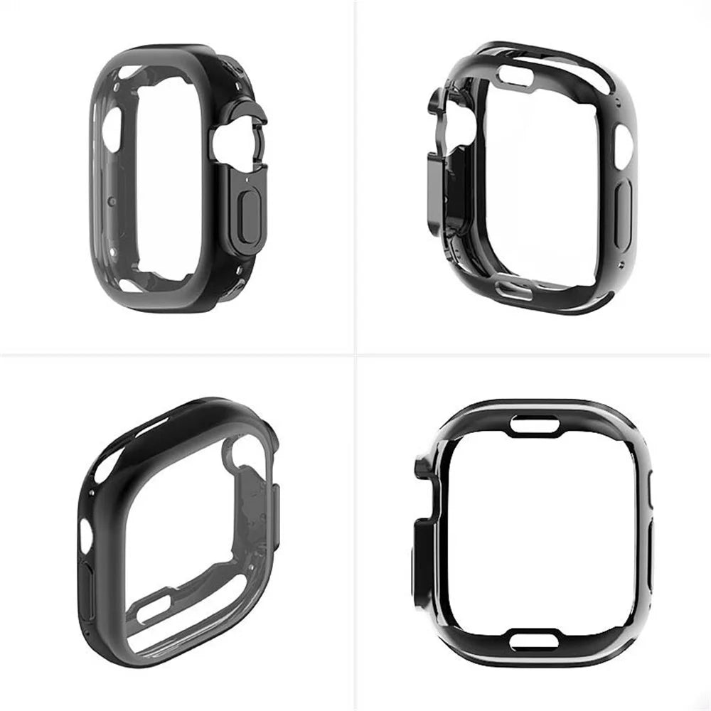 For Apple Watch Ultra 3 / Ultra 2 / Ultra 49mm Soft Transparent TPU All-Around Protective Case Electroplating Metal Color Frame Cover - Black - 4
