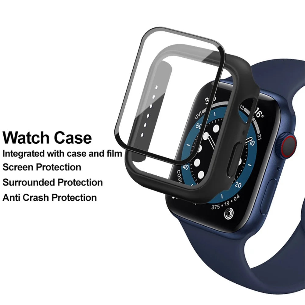 IMAK Watch Case For Apple Watch SE3 / SE2 / SE1 /  6 / 5 / 4 44mm Anti-Scratch Watch Cover with HD Tempered Glass - Black - 2