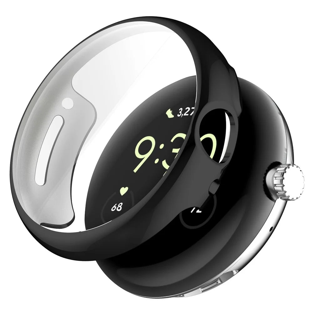 For Google Pixel Watch 2 / Pixel Watch Electroplating TPU Case Screen Protector Full Protection Anti-drop Protective Watch Cover - Black - 1