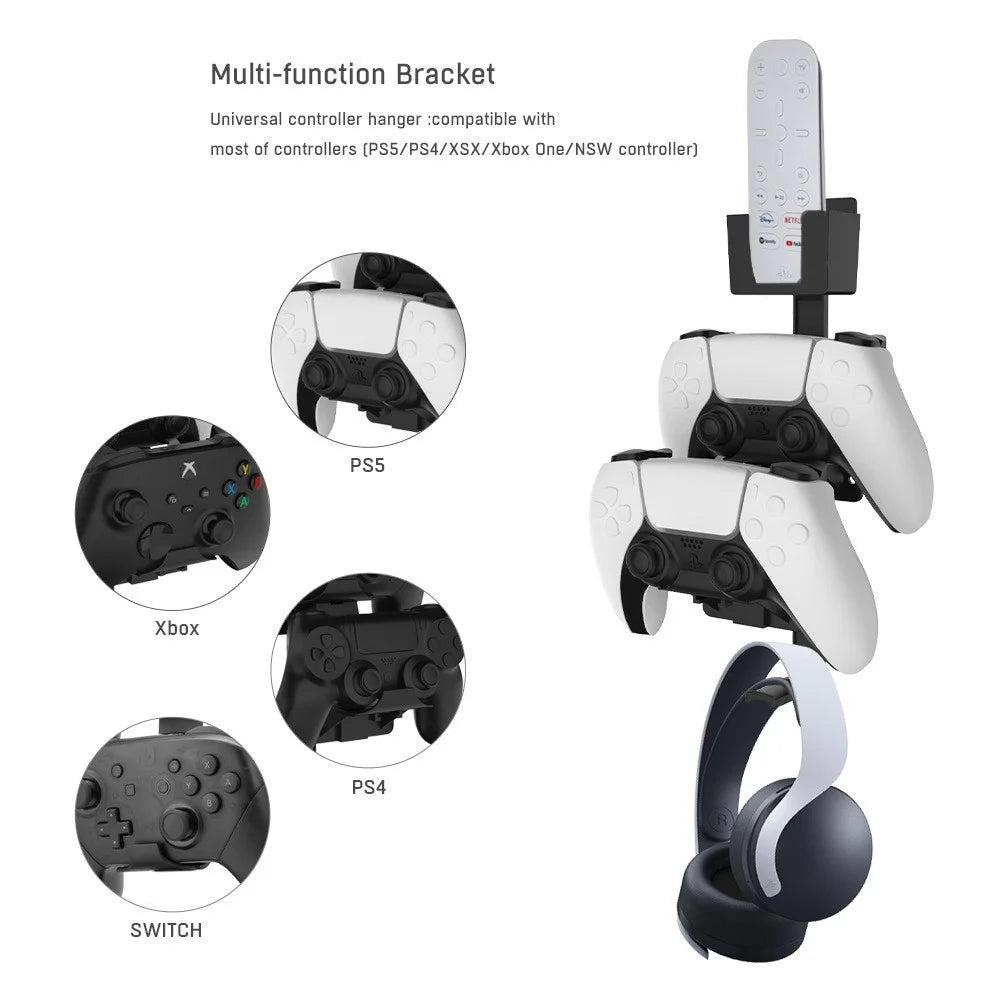 JYS Universal Game Controller Remote Control Holder Wall Mount Storage Rack Gamepad Headset Hanger Shelf - White - 5
