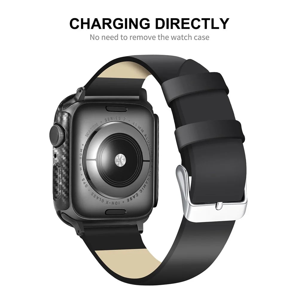 ENKAY HAT PRINCE For Apple Watch Series 9 / 8 / 7 45mm Hard PC Case with Tempered Glass Screen Protector Carbon Fiber Texture Full Protective Cover - 2