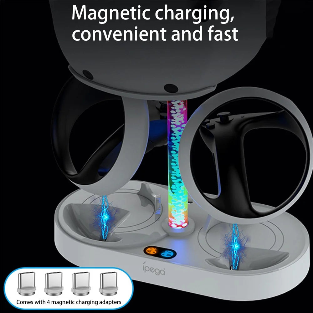 IPEGA PG-P5V001 RGB Light Charger for PS5 VR Headset Charging Display Stand Dual Controller Charging Station - 5