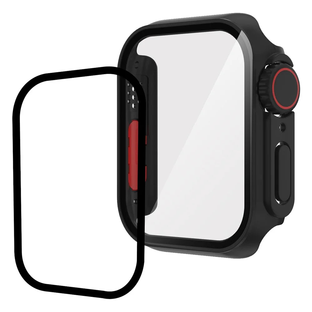 For Apple Watch Series SE3 / SE2 / SE1 /  6 / 5 / 4 40mm Hard PC Watch Case Cover with Tempered Glass Screen Protector - Black / Red - 1