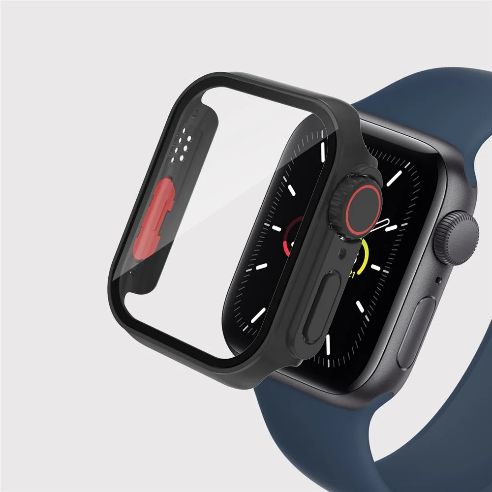 For Apple Watch Series SE3 / SE2 / SE1 /  6 / 5 / 4 40mm Hard PC Watch Case Cover with Tempered Glass Screen Protector - Black / Red - 3