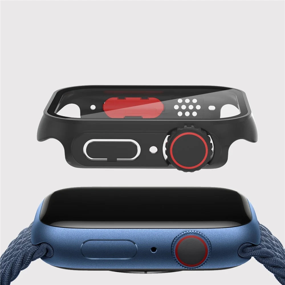 For Apple Watch Series SE3 / SE2 / SE1 /  6 / 5 / 4 40mm Hard PC Watch Case Cover with Tempered Glass Screen Protector - Black / Red - 6