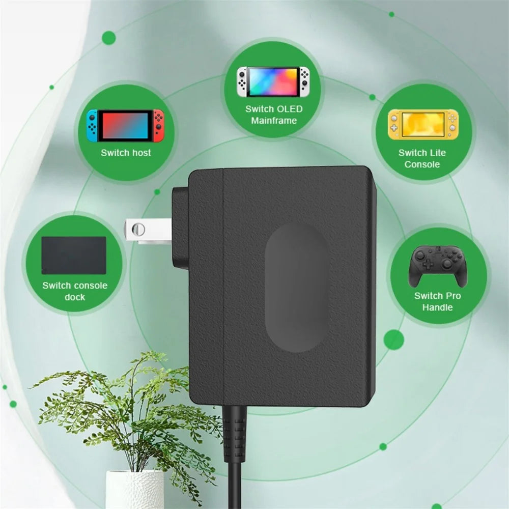 AOLION PGNS1042 For Nintendo Switch TV Dock Mode 1.5m Type-C Cable ABS Charger AC Power Adapter, US Plug - 6