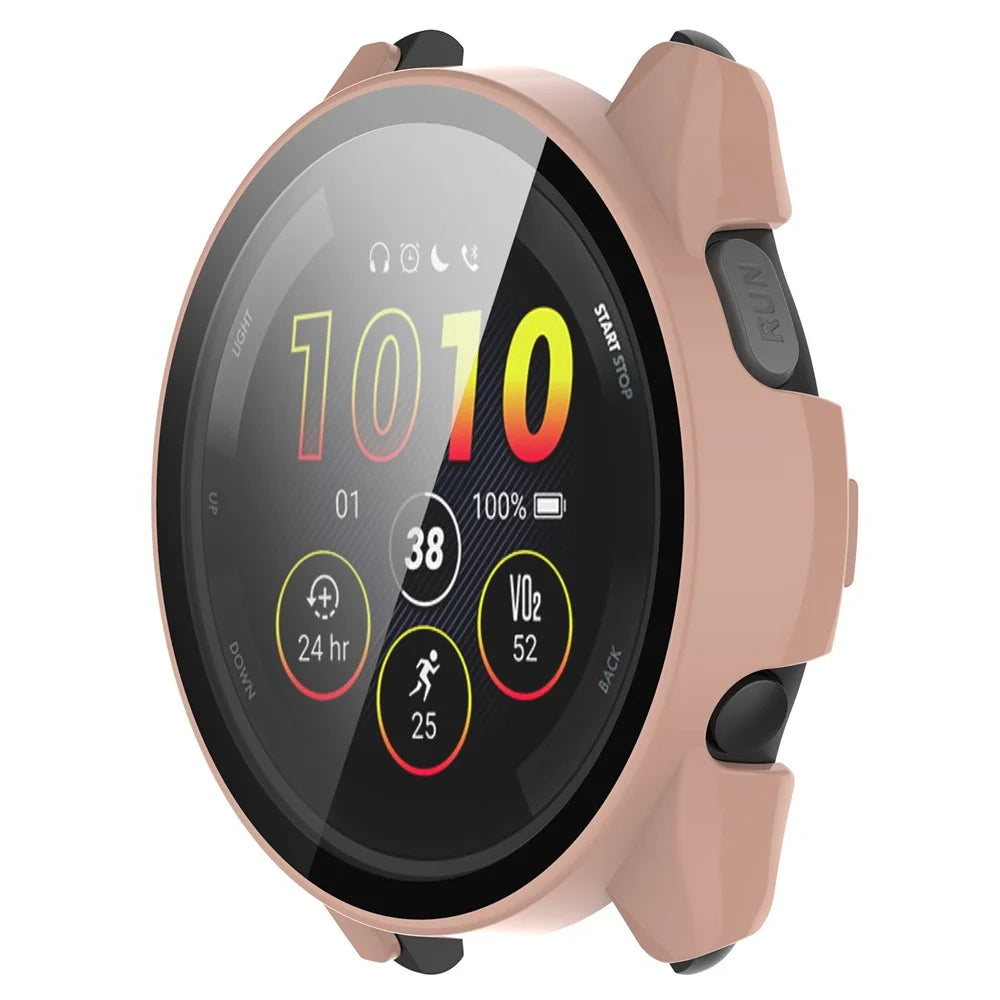 For Garmin Forerunner 265 Smart Watch PC Watch Case with Tempered Glass Screen Protector - Pink - 4