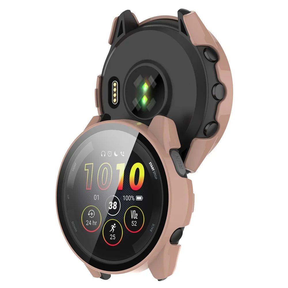 For Garmin Forerunner 265 Smart Watch PC Watch Case with Tempered Glass Screen Protector - Pink - 5