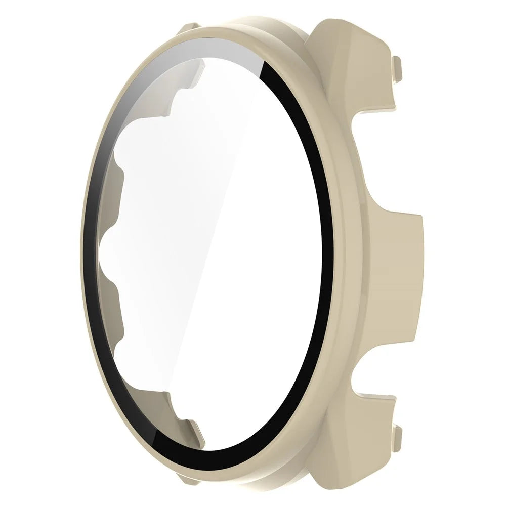 For Garmin Forerunner 965 Hard PC Watch Case Protective Frame with HD Tempered Glass Film - Ivory White - 2