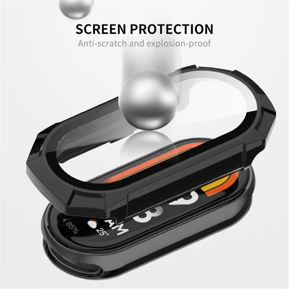 ENKAY Hat Prince For Xiaomi Smart Band 8 Full Coverage Hard PC Watch Case with HD Tempered Glass Film - Pink - 7