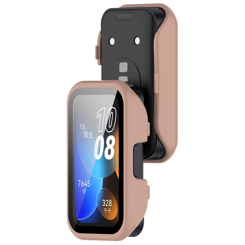 For Huawei Band 8 / Band 8 NFC / Band 9 / Band 9 NFC All Around Hard PC Watch Case Cover with HD Tempered Glass Film - Pink - 5