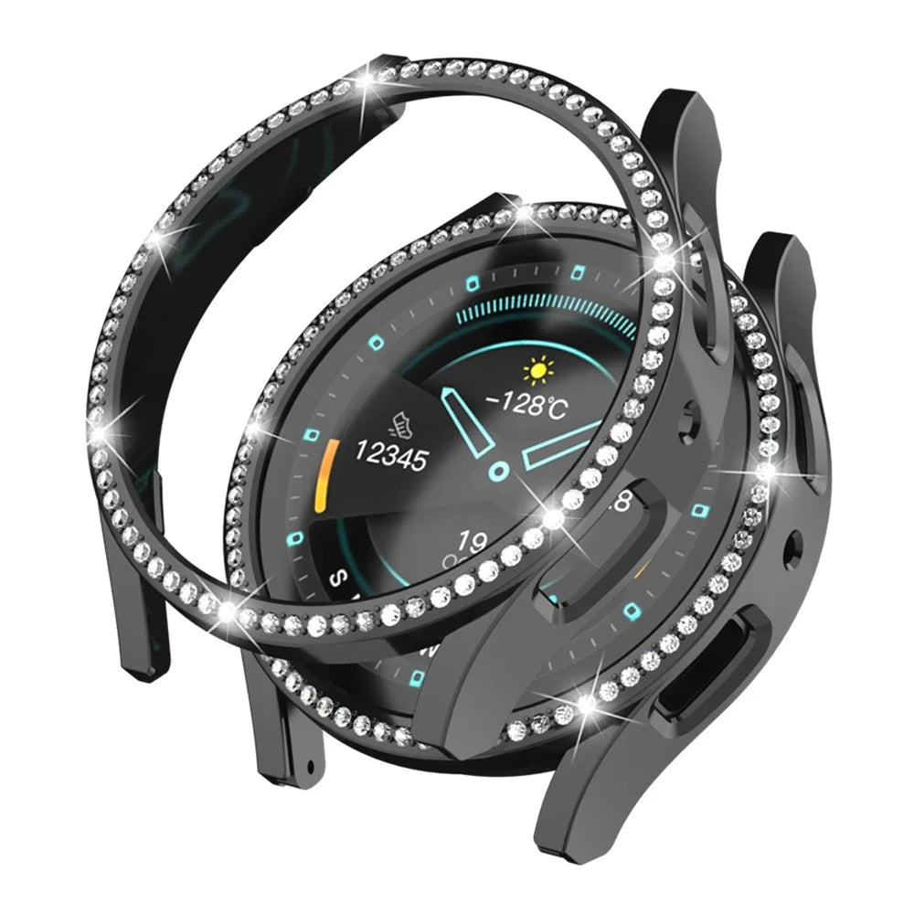 For Samsung Galaxy Watch6 44mm Hard PC Case Cover Rhinestone Decorated Watch Hollow Housing Case - Black - 1