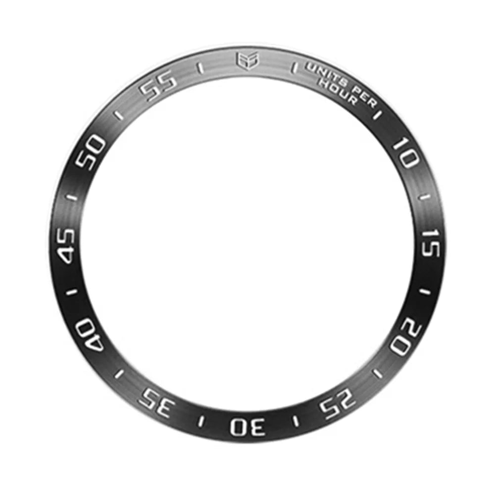 For Samsung Galaxy Watch6 Classic 47mm Bezel Ring Stainless Steel Watch Bezel Adhesive Cover (Type A) - Black / White Characters - 2