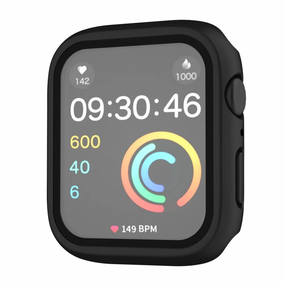 For Apple Watch Series 9 / 8 / 7 45mm IP68 Waterproof PC Case Watch Cover with Tempered Glass Film - Black - 1