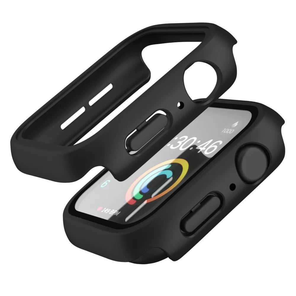 For Apple Watch Series 9 / 8 / 7 45mm IP68 Waterproof PC Case Watch Cover with Tempered Glass Film - Black - 7