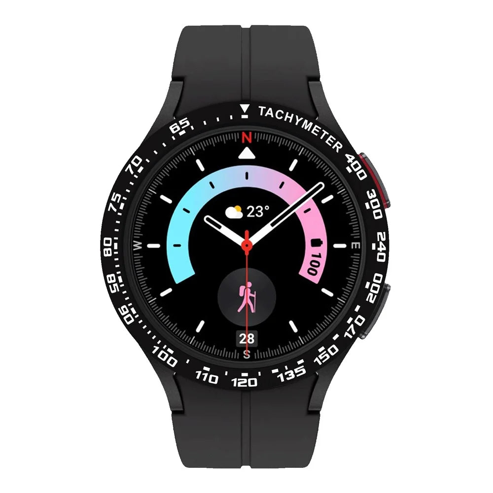 Type D Speed Scale Bezel Styling for Samsung Galaxy Watch 5 Pro 45mm , Aluminum Alloy Adhesive Frame Protector - Black / White Characters - 2