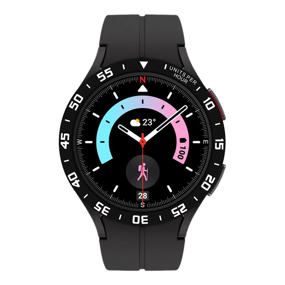Type C Time Scale Bezel Loop for Samsung Galaxy Watch 5 Pro 45mm , Aluminum Alloy Adhesive Bezel Ring Dial Cover - Black / White Characters - 2