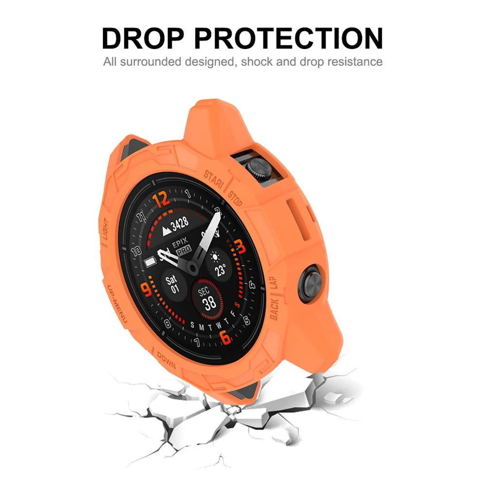 ENKAY HAT PRINCE For Garmin Fenix 7 / 7 Pro 47mm / epix Pro 47mm Anti-Drop Hollow Cover Sports Watch TPU Case Cover - Orange - 5