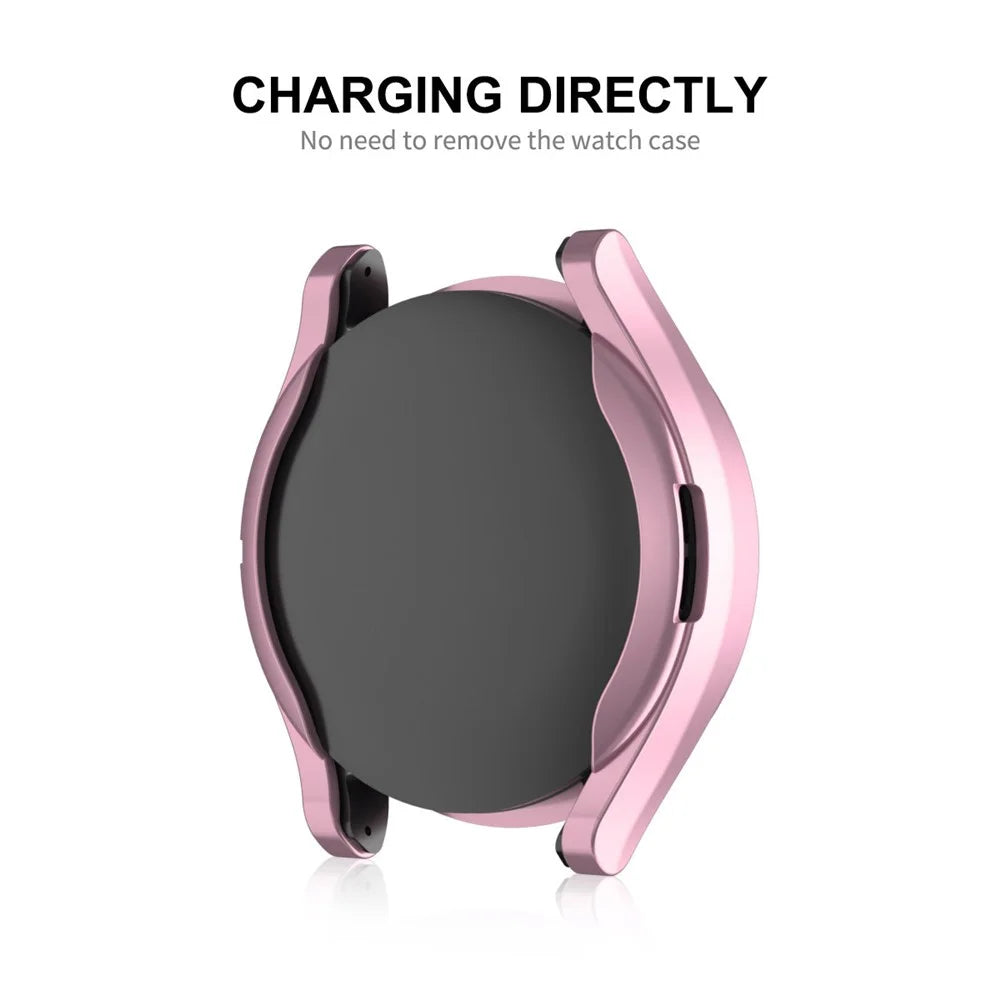 ENKAY HAT PRINCE For Samsung Galaxy Watch6 Classic 47mm Half-Cover Watch Case Electroplating TPU Frame with 0.2mm 9H Tempered Glass Screen Film - Pink - 4