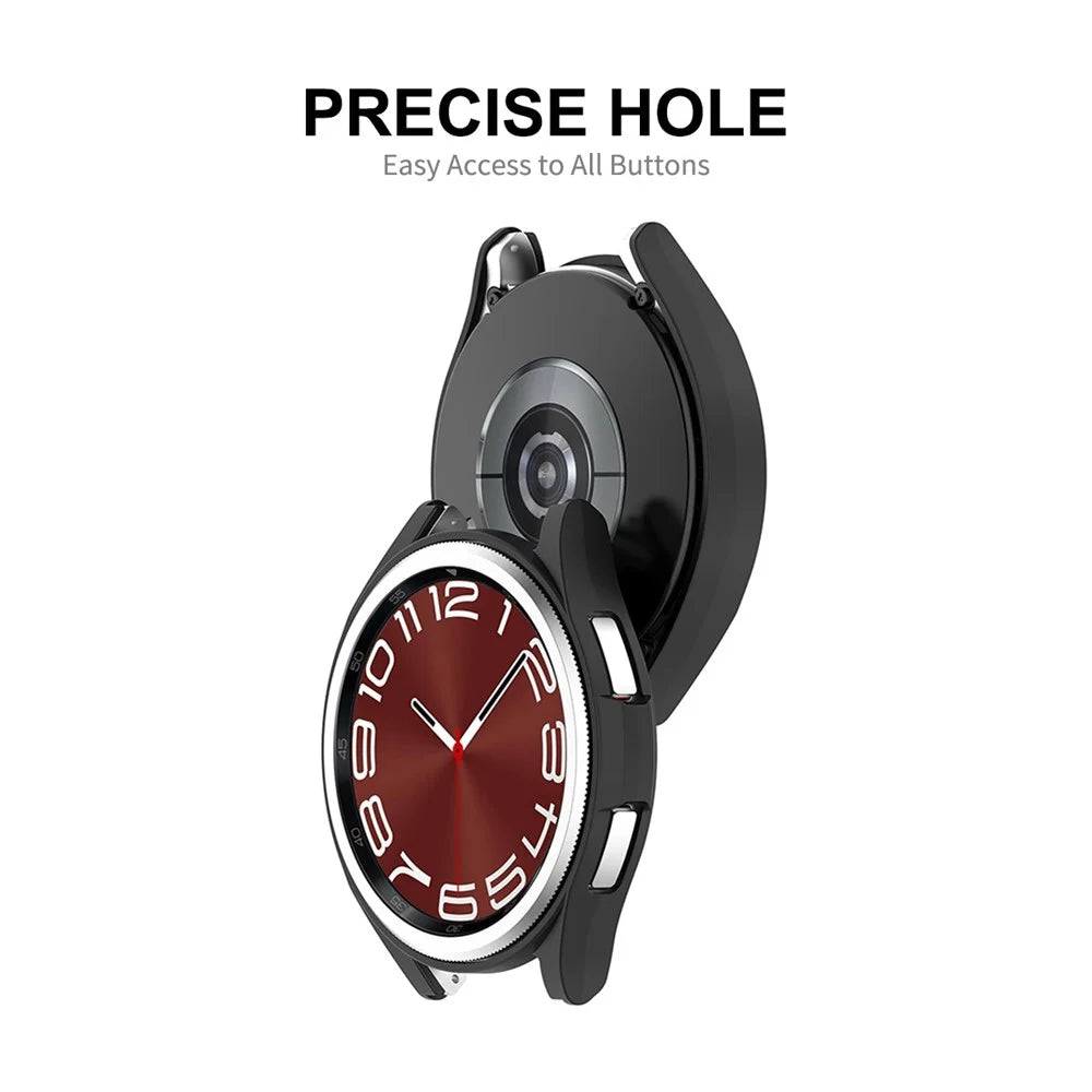ENKAY HAT PRINCE For Samsung Galaxy Watch6 Classic 43mm PC Watch Case Electroplating Cover with 0.2mm 9H Tempered Glass Screen Film - Black - 2