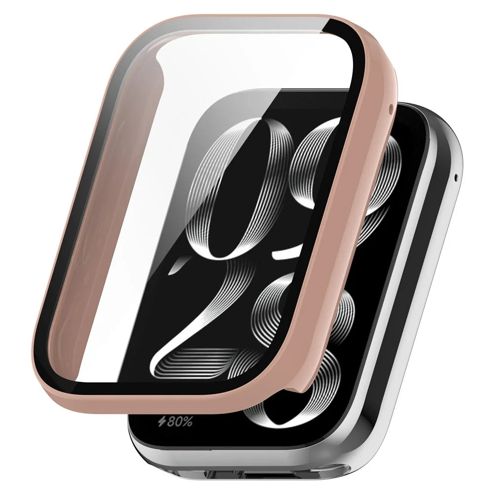 Watch Case for Xiaomi Smart Band 8 Pro , Hard PC Frame Watch Cover with Tempered Glass Screen Protector - Pink - 1