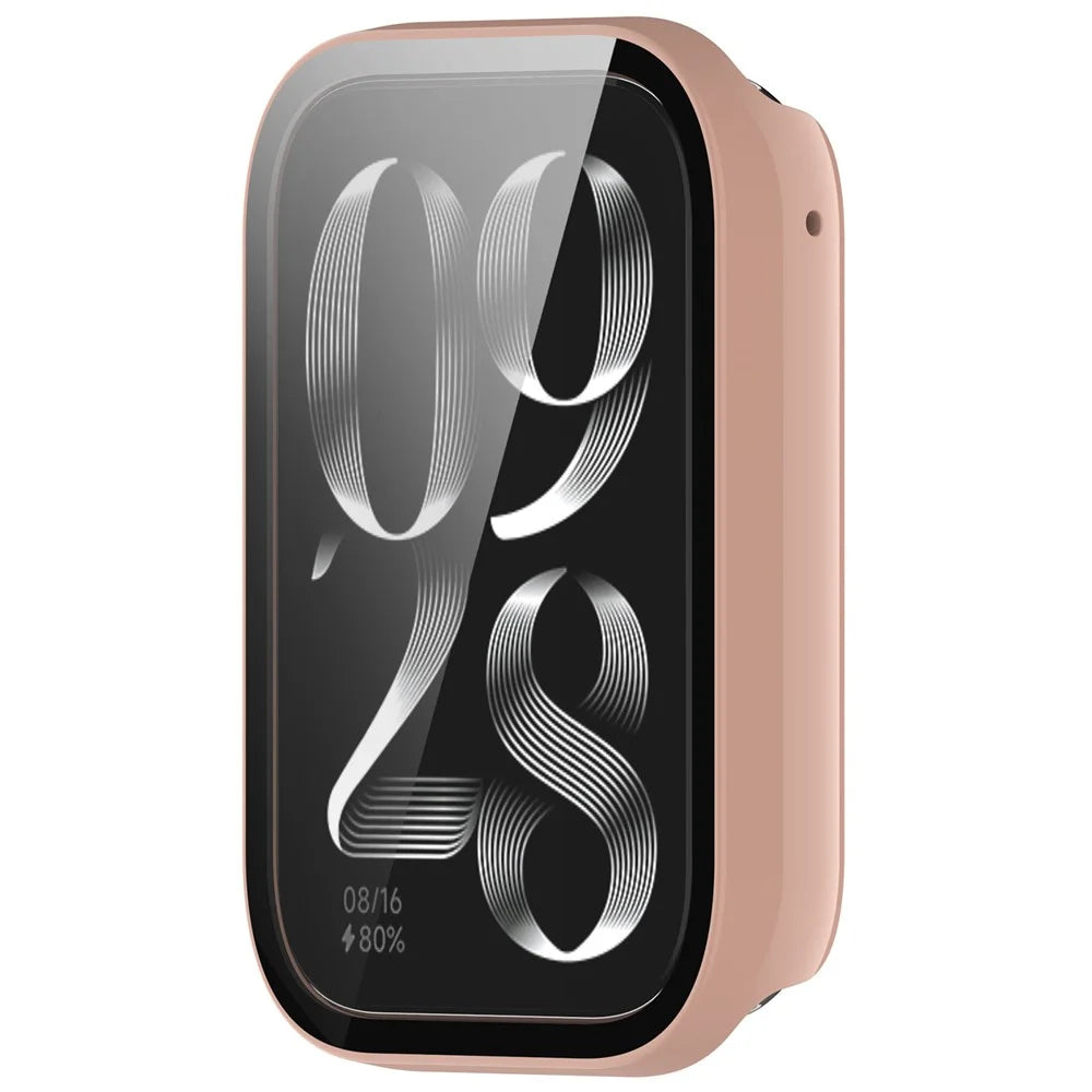Watch Case for Xiaomi Smart Band 8 Pro , Hard PC Frame Watch Cover with Tempered Glass Screen Protector - Pink - 4