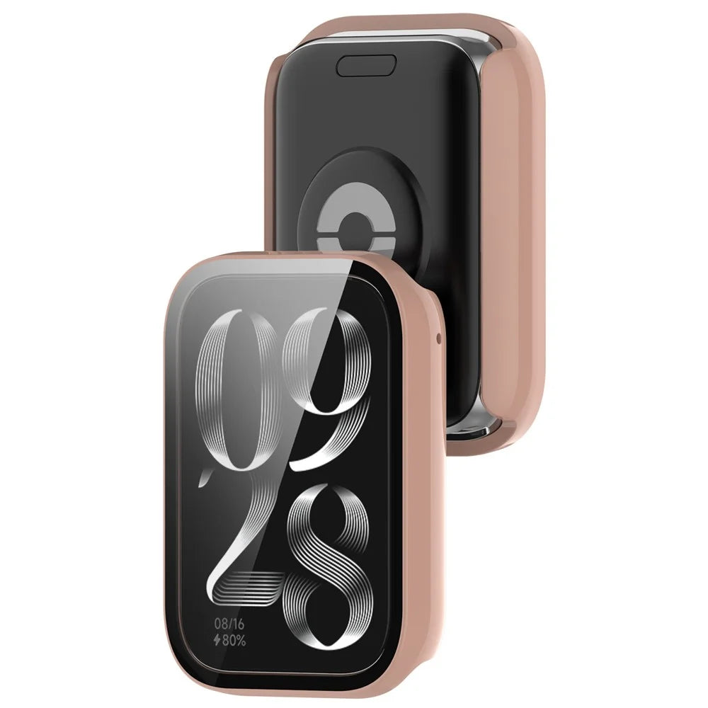 Watch Case for Xiaomi Smart Band 8 Pro , Hard PC Frame Watch Cover with Tempered Glass Screen Protector - Pink - 5