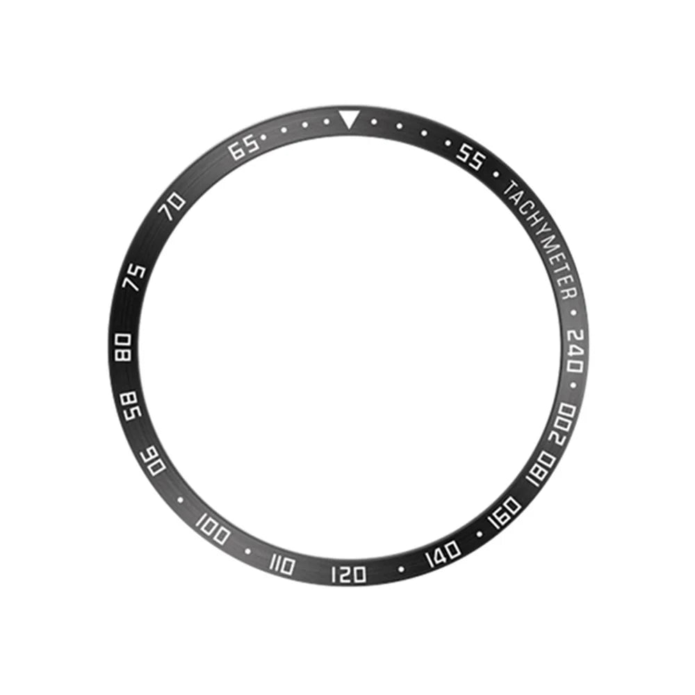 Type E Speed Scale Bezel Ring for Samsung Galaxy Watch6 Classic 43mm , Metal Smart Watch Bezel Adhesive Cover - Black / White Characters - 1