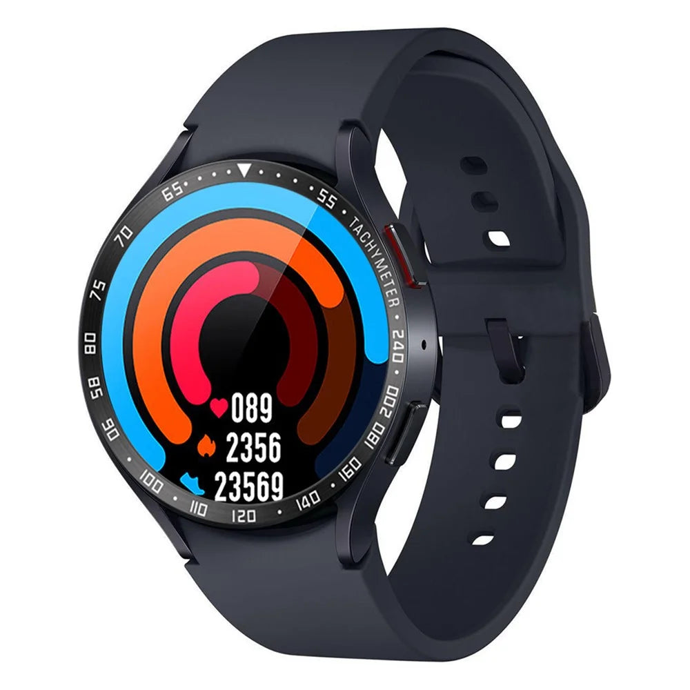 Type E Speed Scale Bezel Ring for Samsung Galaxy Watch6 Classic 43mm , Metal Smart Watch Bezel Adhesive Cover - Black / White Characters - 2