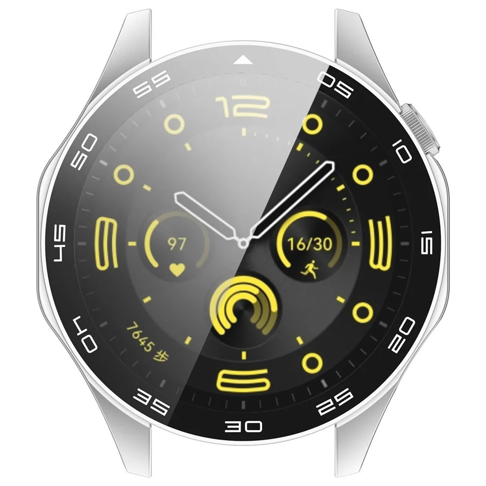 For Huawei Watch GT 4 46mm Watch Case Tempered Glass Screen Protector PC Frame Cover with Dial Plate - Silver - 6