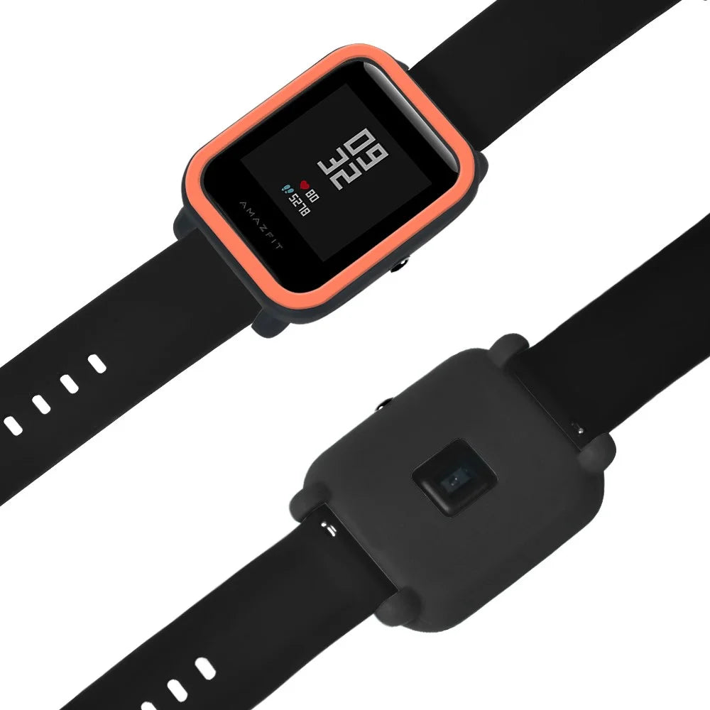 For Huami Amazfit Bip / Bip Lite Protective Edge Case Dual Color Silicone Watch Cover - Black+Orange - 5