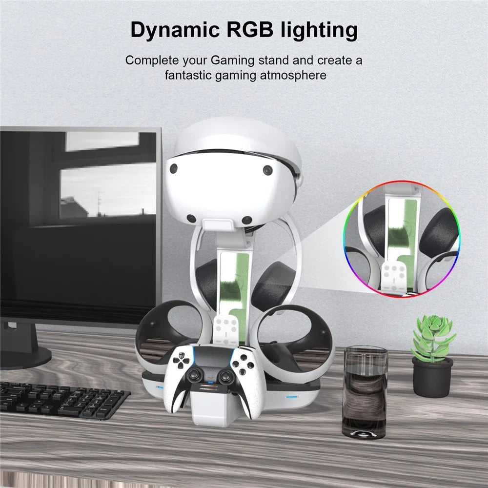 JYS JYS-P5156 Charging Display Stand for Sony PS VR2 / PS5 / PS5 DualSense Edge Controller, VR Headset Charging Dock with RGB Light - 3