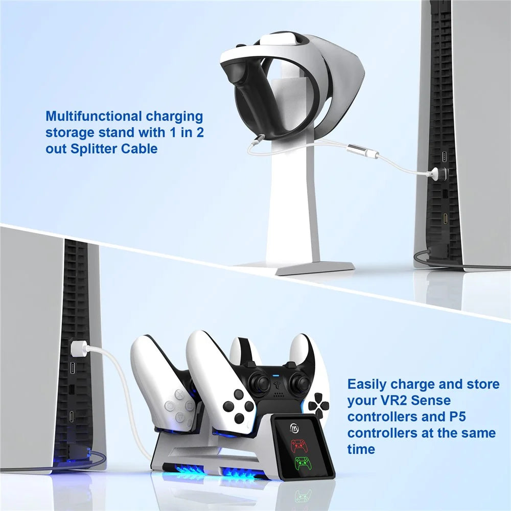JYS JYS-P5167 For PS5 / PS5 Edge Controller Dual Slot Magnetic Charging Base VR Headset Storage Rack - 2