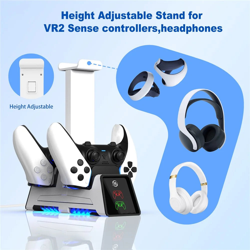 JYS JYS-P5167 For PS5 / PS5 Edge Controller Dual Slot Magnetic Charging Base VR Headset Storage Rack - 3