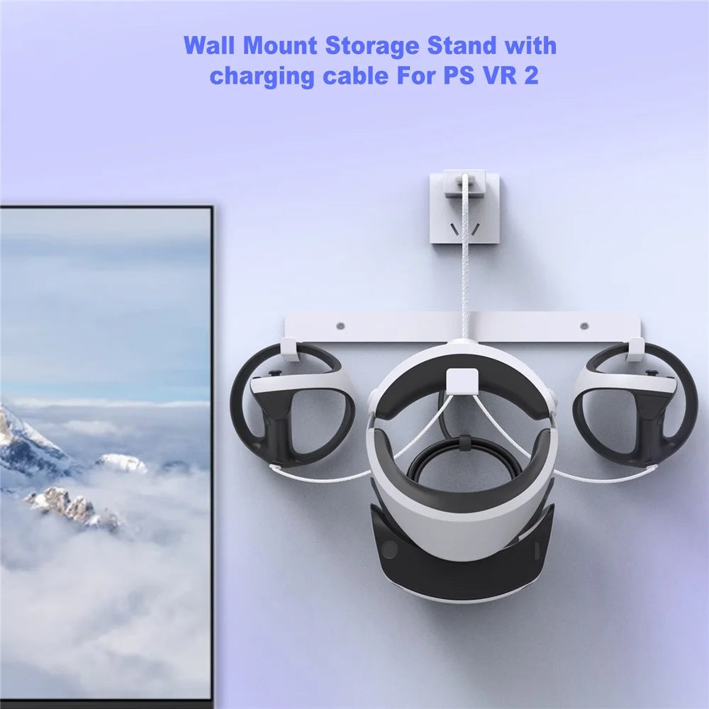 JYS JYS-P5170 For PS VR2 Wall Mount Iron Storage Stand VR Headset Controller Rack with Charging Cable - 2