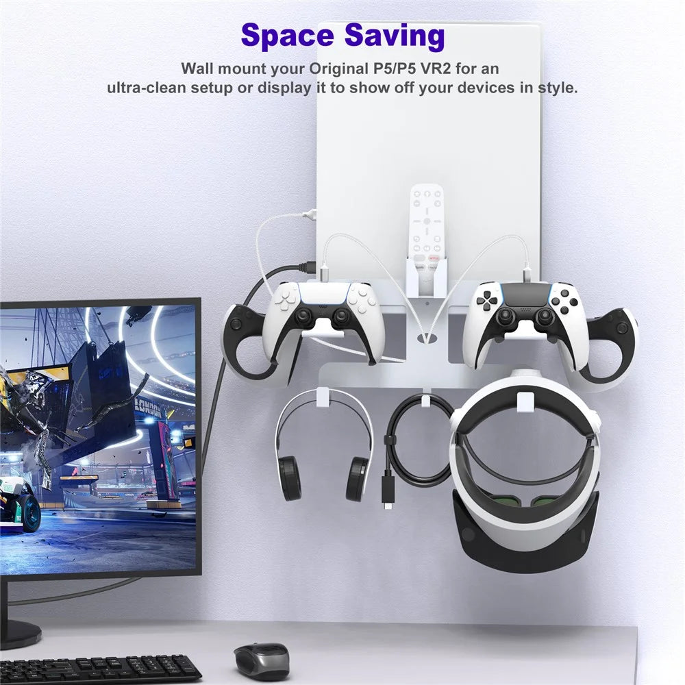 JYS JYS-P5163 Wall Mount Kit with Controller Holder for Sony PS5 / PS VR2 Headset Game Console Display Stand - 2