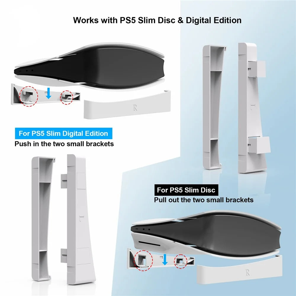 JYS JYS-P5189 Universal Horizontal Bracket for PS5 Slim Console (Digital / Optical Drive Version) - White - 2