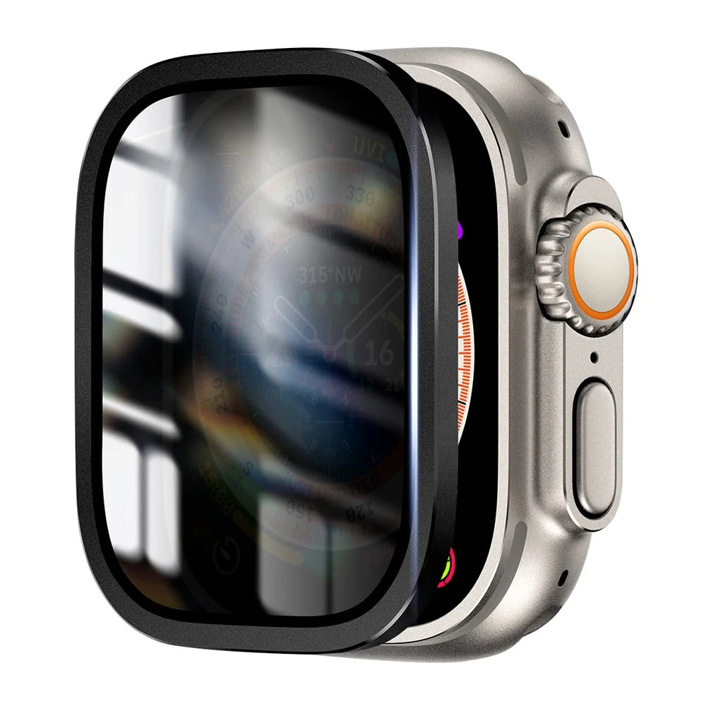 For Apple Watch Ultra 3 / Ultra 2 / Ultra 49mm Aluminum Alloy Watch Case with Anti-spy Tempered Glass Film - Black - 1
