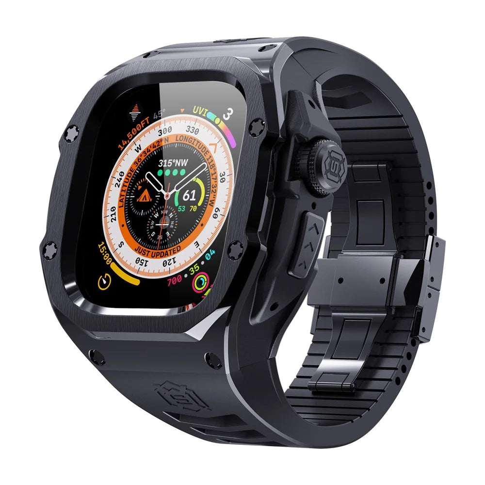 SHELLBOX For Apple Watch Ultra 3 / Ultra 2 / Ultra 49mm Shockproof Metal Frame Case Watch Strap - Black - 1
