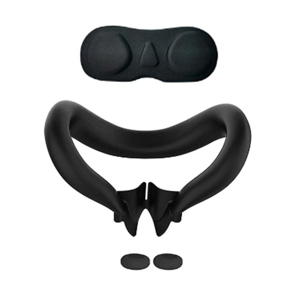 For Meta Quest 3 VR Headset Silicone Face Mask + Lens Protective Cover + 2 Rocker Cap - Black - 1
