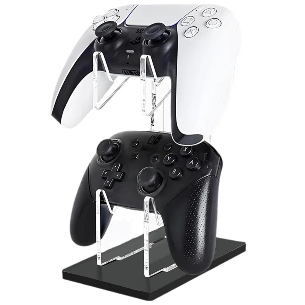 Acrylic Clear Controller Display Stand 2 Tiers Game Controller Holder Dual Controller Stand - Black - 2
