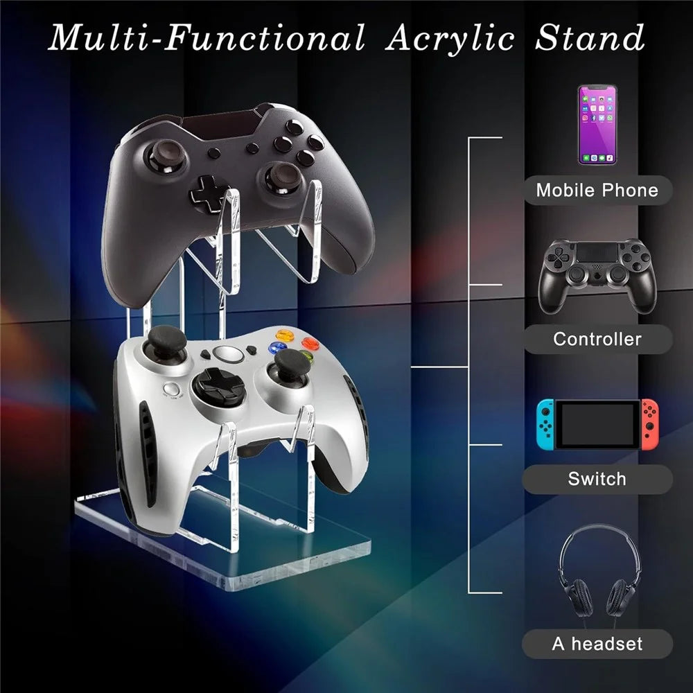 Acrylic Clear Controller Display Stand 2 Tiers Game Controller Holder Dual Controller Stand - Black - 3