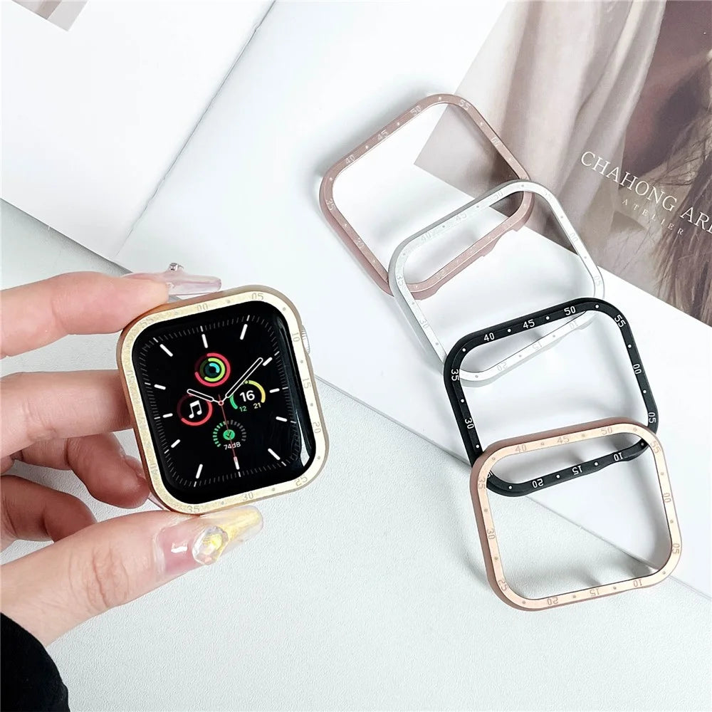 For Apple Watch Series 9 / 8 / 7 41mm Aluminum Alloy Watch Case Protective Cover with Dial Plate - Gold - 4
