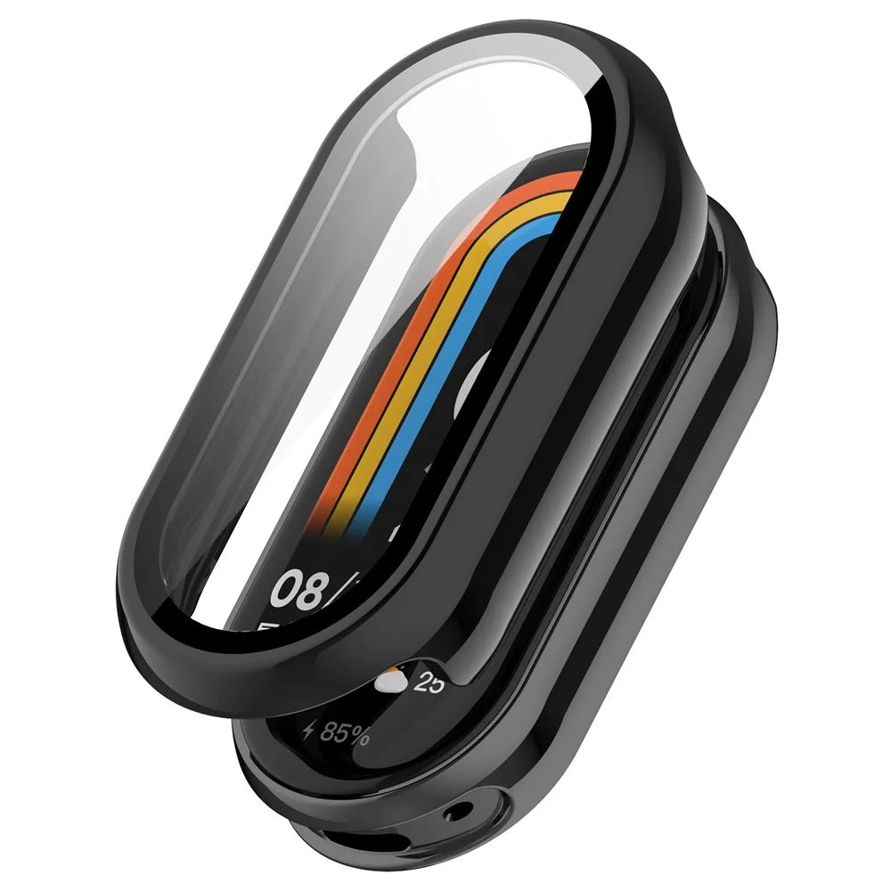 For Xiaomi Smart Band 8 / 8 NFC PC Case+Glossy Style Tempered Glass Screen Protector - Black - 1
